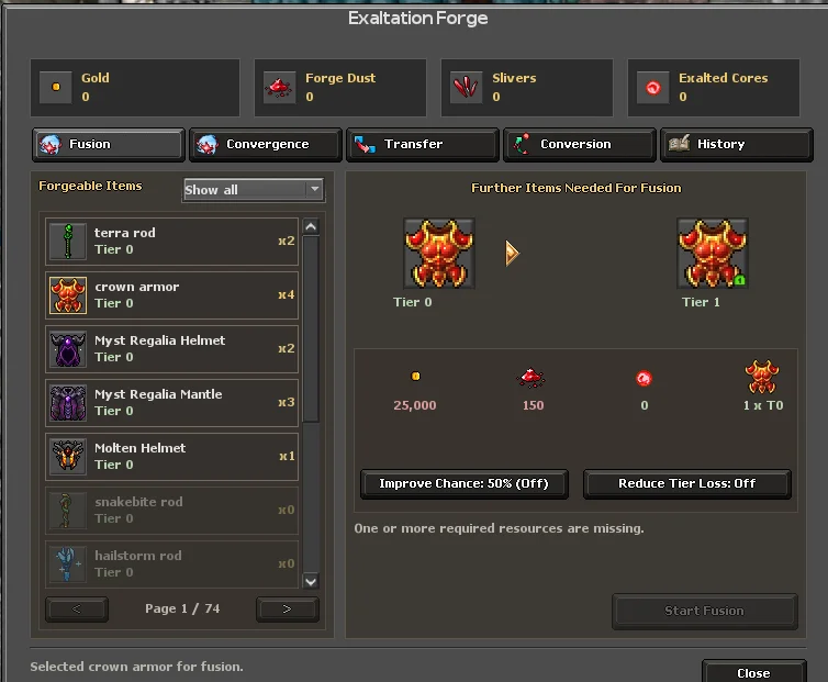 Exaltation Forge interface