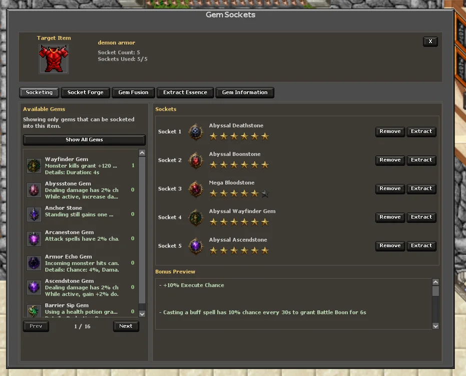 Gem sockets and equipped gems
